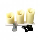 Wireless Induction Rechargeable Real Wax LED Candles - Waved Ivory Pillars - Set of 3