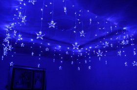 LED ljusslingor gardin 192 Ljus + 48 Fem-pekade Stjärnor 8m x 0.75m med 8-mode kontroller