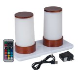 Wireless Induction Rechargeable LED Cordless Table Lamps - Wood 04 - Red- Set of 2