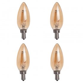 Gold Tint B10 E12 4W LED Vintage Antique Filament Light Bulb, 40W Equivalent, 4-Pack