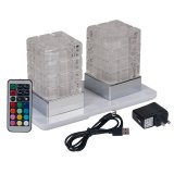 Wireless Induction Rechargeable LED Cordless Table Lamps - Square - Crystal 09 - Set of 2