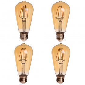 Gold Tint ST18 E26/E27 6W LED Vintage Antique Filament Light Bulb, 60W Equivalent, 4-Pack