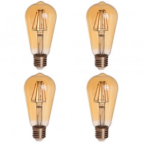 Gold Tint ST18 E26/E27 6W LED Vintage Antique Filament Light Bulb, 60W Equivalent, 4-Pack