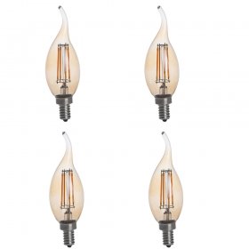 Gold Tint CA10 E12 4W LED Vintage Antique Filament Light Bulb, 40W Equivalent, 4-Pack