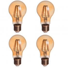 Gold Tint A19 E26/E27 8W LED Vintage Antique Filament Light Bulb, 75W Equivalent, 4-Pack