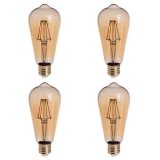 Gold Tint ST18 E26/E27 4W LED Vintage Antique Filament Light Bulb, 40W Equivalent, 4-Pack