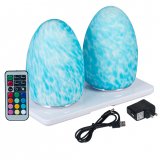 Wireless Induction Rechargeable LED Cordless Table Lamps - Egg Fritted - Blue - Set of 2