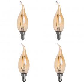 Gold Tint CA10 E12 2W LED Vintage Antique Filament Light Bulb, 25W Equivalent, 4-Pack